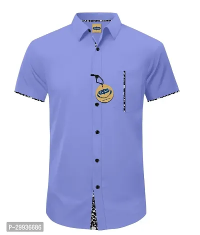 Stylish Blue Cotton Blend Solid Casual Shirt For Men