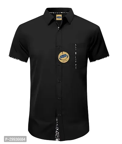 Stylish Black Cotton Blend Solid Casual Shirt For Men