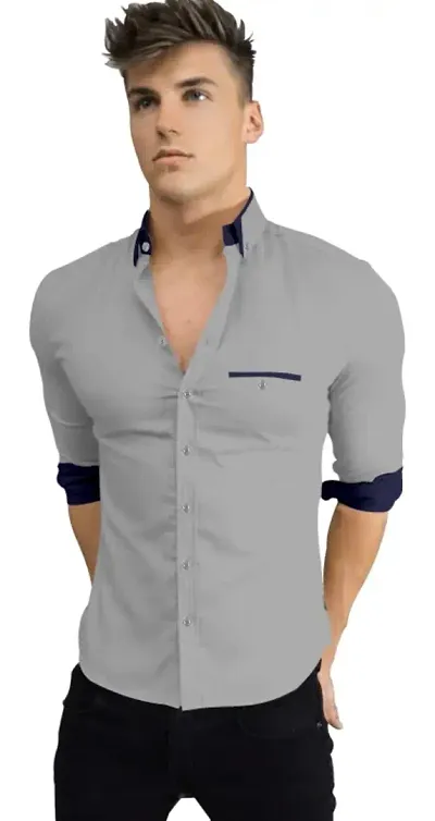 P & V Creations Men?s Slim Fit Solid Casual Cotton Shirt (Endo)