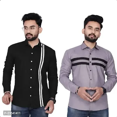 Stylish Striped Slim Fit Cotton Casual Shirt for Men Pack of 2