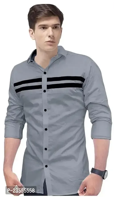 Stylish Striped Slim Fit Cotton Long Sleeves Casual Shirt for Men-thumb0