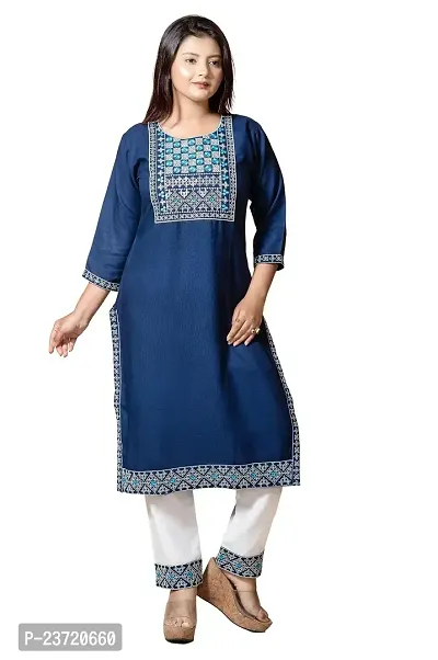 Kashis Creation Women's Viscose Rayon Embroidered Straight Kurta with Pant Set (XX-Large, Blue)-thumb0