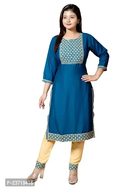 Kashis Creation Women's Viscose Rayon Embroidery Kurta Pant Set || Straight 3/4 Sleeves Kurta Set for Party and Casual Wear