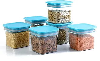 Global Voice Kitchen Plastic Storage Box Set | Unbreakable Sturdy Airtight Transparent Jar | Kitchen Container | PET-Grocery Containers (Pack of 6, Blue, 600 ml)-thumb1