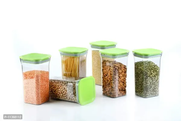 Global Voice Kitchen Plastic Storage Box Set | Unbreakable Sturdy Airtight Transparent Jar | Kitchen Container | PET-Grocery Containers (Pack of 6, Green)-thumb5