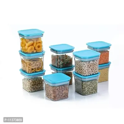 Global Voice Kitchen Plastic Storage Box Set | Unbreakable Sturdy Airtight Transparent Jar | Kitchen Container | PET-Grocery Containers (Pack of 10, Blue)