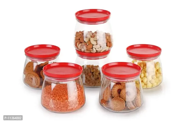 Global Voice Kitchen Plastic Storage Box Set | Unbreakable Sturdy Airtight Transparent Jar | Kitchen Container | PET-Grocery Containers (Pack of 6, Red)-thumb0