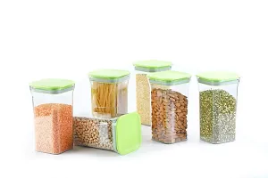 Global Voice Kitchen Plastic Storage Box Set | Unbreakable Sturdy Airtight Transparent Jar | Kitchen Container | PET-Grocery Containers (Set of 10, Green, 1100 ml / 1 kg)-thumb1