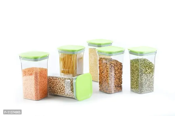 Global Voice Kitchen Plastic Storage Box Set | Unbreakable Sturdy Airtight Transparent Jar | Kitchen Container | PET-Grocery Containers (Set of 10, Green, 1100 ml / 1 kg)-thumb2