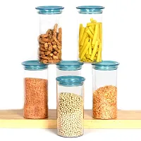 Global Voice Kitchen Plastic Storage Box Set | Unbreakable Sturdy Airtight Transparent Jar | Kitchen Container | PET-Grocery Containers (Pack of 6, Blue, 1400 ml / 1.2 Kg)-thumb2