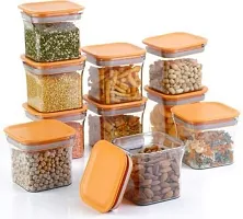 Global Voice Kitchen Plastic Storage Box Set | Unbreakable Sturdy Airtight Transparent Jar | Kitchen Container | PET-Grocery Containers (Pack of 10, Orange, 600 ml)-thumb3