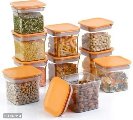 Global Voice Kitchen Plastic Storage Box Set | Unbreakable Sturdy Airtight Transparent Jar | Kitchen Container | PET-Grocery Containers (Pack of 10, Orange, 600 ml)-thumb4