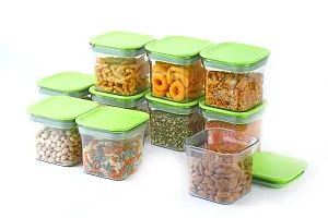 Global Voice Kitchen Plastic Storage Box Set | Unbreakable Sturdy Airtight Transparent Jar | Kitchen Container | PET-Grocery Containers (Pack of 10, Green, 600 ml)-thumb2