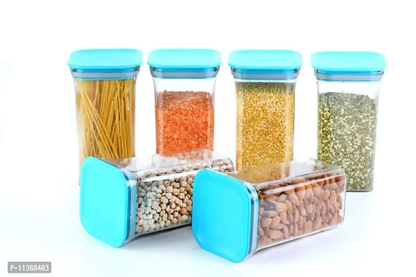 Global Voice Kitchen Plastic Storage Box Set | Unbreakable Sturdy Airtight Transparent Jar | Kitchen Container | PET-Grocery Containers (Set of 10, Blue, 1100 ml / 1 kg)-thumb5