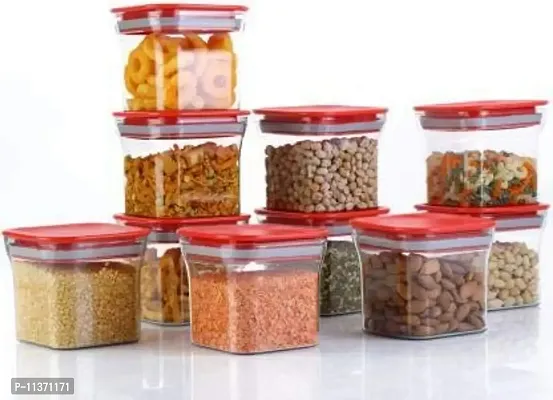 Global Voice Kitchen Plastic Storage Box Set | Unbreakable Sturdy Airtight Transparent Jar | Kitchen Container | PET-Grocery Containers (Pack of 10, Red)-thumb4