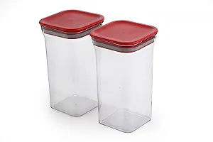 Global Voice Kitchen Plastic Storage Box Set | Unbreakable Sturdy Airtight Transparent Jar | Kitchen Container | PET-Grocery Containers (Pack of 6, Red, 1100 ml)-thumb3