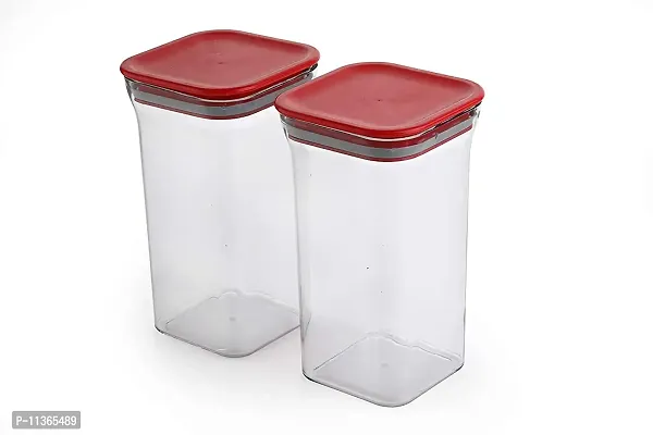 Global Voice Kitchen Plastic Storage Box Set | Unbreakable Sturdy Airtight Transparent Jar | Kitchen Container | PET-Grocery Containers (Pack of 6, Red, 1100 ml)-thumb4