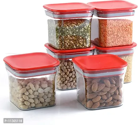 Global Voice Kitchen Plastic Storage Box Set | Unbreakable Sturdy Airtight Transparent Jar | Kitchen Containerd | PET-Grocery Containers (Pack of 6, Red)-thumb2