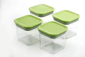 Global Voice Kitchen Plastic Storage Box Set | Unbreakable Sturdy Airtight Transparent Jar | Kitchen Container | PET-Grocery Containers (Pack of 10, Green, 600 ml)-thumb1