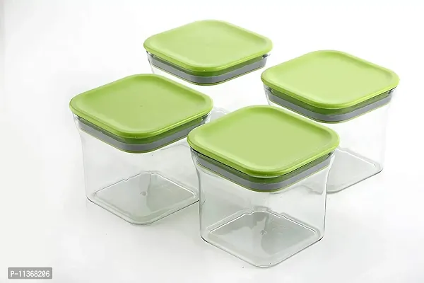 Global Voice Kitchen Plastic Storage Box Set | Unbreakable Sturdy Airtight Transparent Jar | Kitchen Container | PET-Grocery Containers (Pack of 10, Green, 600 ml)-thumb2