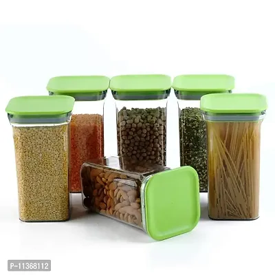 Global Voice Kitchen Plastic Storage Box Set | Unbreakable Sturdy Airtight Transparent Jar | Kitchen Container | PET-Grocery Containers (Pack of 6, Green)