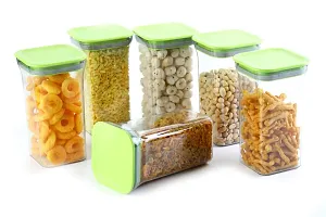 Global Voice Kitchen Plastic Storage Box Set | Unbreakable Sturdy Airtight Transparent Jar | Kitchen Container | PET-Grocery Containers (Set of 10, Green, 1100 ml / 1 kg)-thumb3