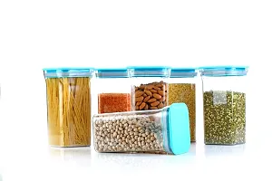 Global Voice Kitchen Plastic Storage Box Set | Unbreakable Sturdy Airtight Transparent Jar | Kitchen Container | PET-Grocery Containers (Set of 10, Blue, 1100 ml / 1 kg)-thumb1