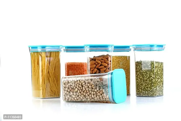 Global Voice Kitchen Plastic Storage Box Set | Unbreakable Sturdy Airtight Transparent Jar | Kitchen Container | PET-Grocery Containers (Set of 10, Blue, 1100 ml / 1 kg)-thumb2