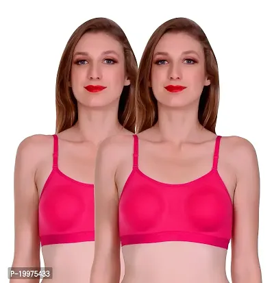 new vd fashion Women's  Girls Non - Padded Cami Sports Bra Pack of 2 (Pink,Pink)-thumb0