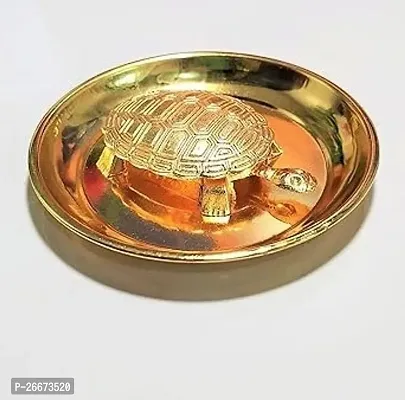 SANSKAARI Metal Turtle on Plate Feng Shui Vastu Tortoise Puja Yantra Good Luck Brass Vaastu/Fengshui Tortoise/Turtle for Good Luck, Best Wishes (Gold).-thumb2