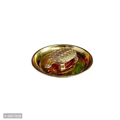 SANSKAARI Metal Turtle on Plate Feng Shui Vastu Tortoise Puja Yantra Good Luck Brass Vaastu/Fengshui Tortoise/Turtle for Good Luck, Best Wishes (Gold).-thumb3