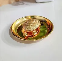 SANSKAARI Metal Turtle on Plate Feng Shui Vastu Tortoise Puja Yantra Good Luck Brass Vaastu/Fengshui Tortoise/Turtle for Good Luck, Best Wishes (Gold).-thumb3