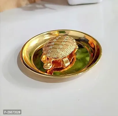 SANSKAARI Metal Turtle on Plate Feng Shui Vastu Tortoise Puja Yantra Good Luck Brass Vaastu/Fengshui Tortoise/Turtle for Good Luck, Best Wishes (Gold).-thumb4