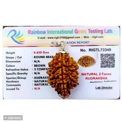 Brown 2 Mukhi Rudraksha Pendant Mantra Siddha Two Face Certified With Lab Report