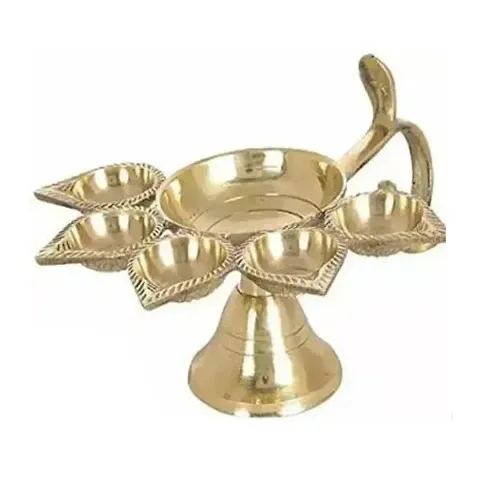 Pure Brass Panch Aarti Lamp Pancharti Diya Oil Lamp Puja Aarti Diya Panch Mukhi Aarti Deepak Oil Lamp Puja Accessory for Gifting and Religious Purpose 5 Face Brass Diya Lamp AVA798