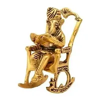 Chair Ganesha ji Reading Book Metal Statue-thumb1