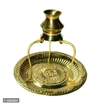 Black Marble Stone Shivling with Brass Tripai Tripal Stand Lota - 12 cm-thumb0