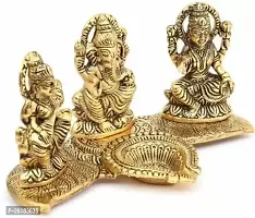 Ganesh Laxmi Saraswati Idol with Diya Lamp Statue - 9 cm-thumb1