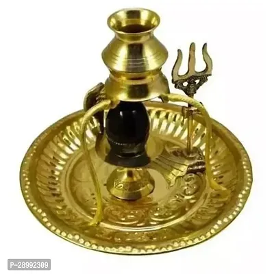 SANSKAARI Brass Shivling Stand Shaligram Stone Pooja Plate Thali with Shivling Stand and Abhishek Kalash Trishul.