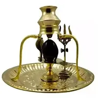 SANSKAARI Brass Shivling Stand Shaligram Stone Pooja Plate Thali with Shivling Stand and Abhishek Kalash Trishul.-thumb2