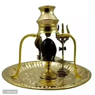 SANSKAARI Brass Shivling Stand Shaligram Stone Pooja Plate Thali with Shivling Stand and Abhishek Kalash Trishul.-thumb3