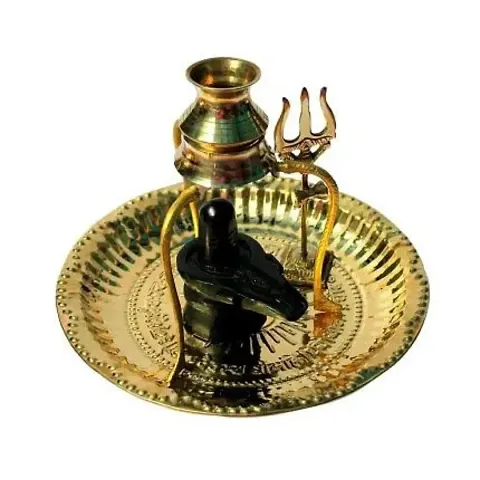 BANSIGOODS Black Shivling Shiva Ling/Shivling with Brass Plate, Kalash with Stand/Trishul Brass (1 Pieces, Gold)