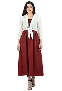 Superiya International Women's Ankle Length Long Dress with Shrug Maroon Medium-thumb2