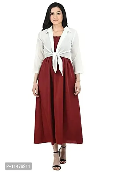 Superiya International Women's Ankle Length Long Dress with Shrug Maroon Medium-thumb3