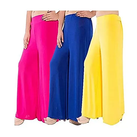 JODHPURS Women's Lycra Relaxed Fit Wide Leg Stylish and Comfortable Palazzo Pants (Combo Pack of 3) (P3_1040)