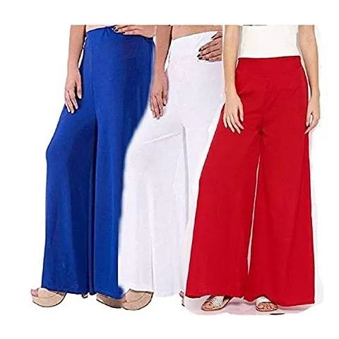 JODHPURS Women's Lycra Relaxed Fit Wide Leg Stylish and Comfortable Palazzo Pants (Combo Pack of 3) (P3_1038)