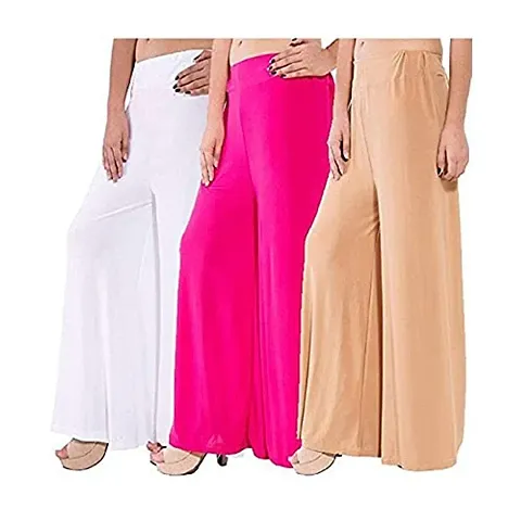 JODHPURS Women's Lycra Relaxed Fit Wide Leg Stylish and Comfortable Palazzo Pants (Combo Pack of 3) (P3_1084)