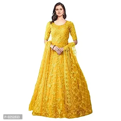 Vaani Creation Net Embroidery Anarkali Semi Stitched Gown(Free Size) Yellow
