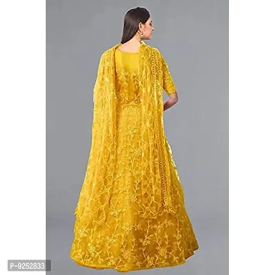 Vaani Creation Net Embroidery Anarkali Semi Stitched Gown(Free Size) Yellow-thumb2