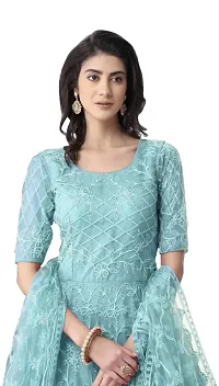 Vaani Creation Net Embroidery Anarkali Semi Stitched Gown(Free Size) Sky Blue-thumb1